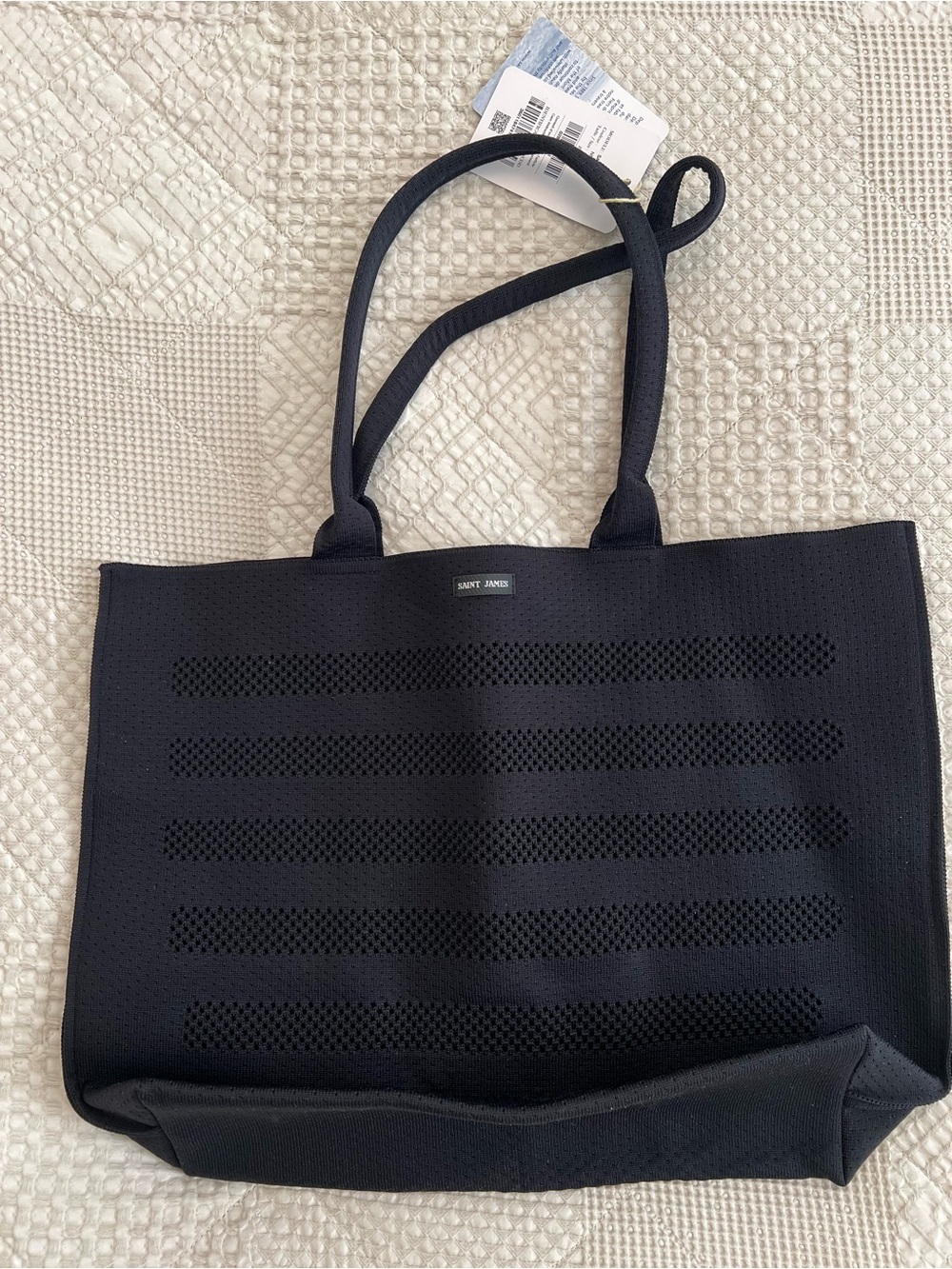Saint James black Knit Tote bag with Shoulder Straps